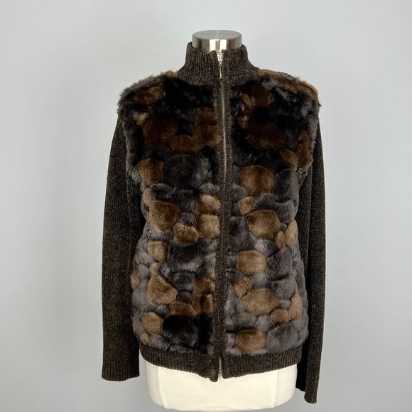Lisa International Womens Brown Faux Fur Cardigan Sweater Full Zip size Small - Picture 6 of 12